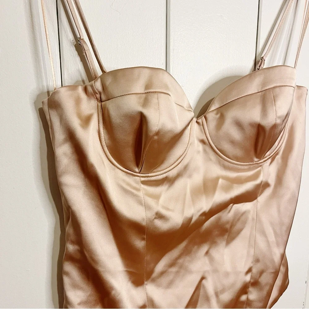 Zara Champagne Satin Effect Bustier Bodysuit. Size Large. NWT. - Picture 2 of 9